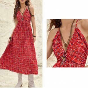NEW 2026 Red Boho Fit And Flare Dress L